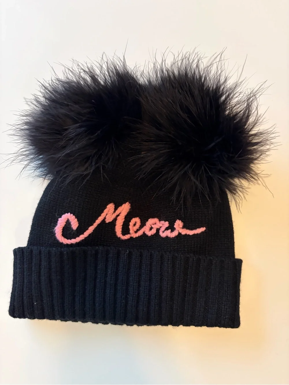 kate spade Black Knit Beanie with Pink 